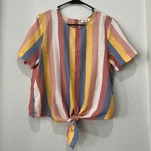 Madewell multi color short sleeve top with buttons down the back